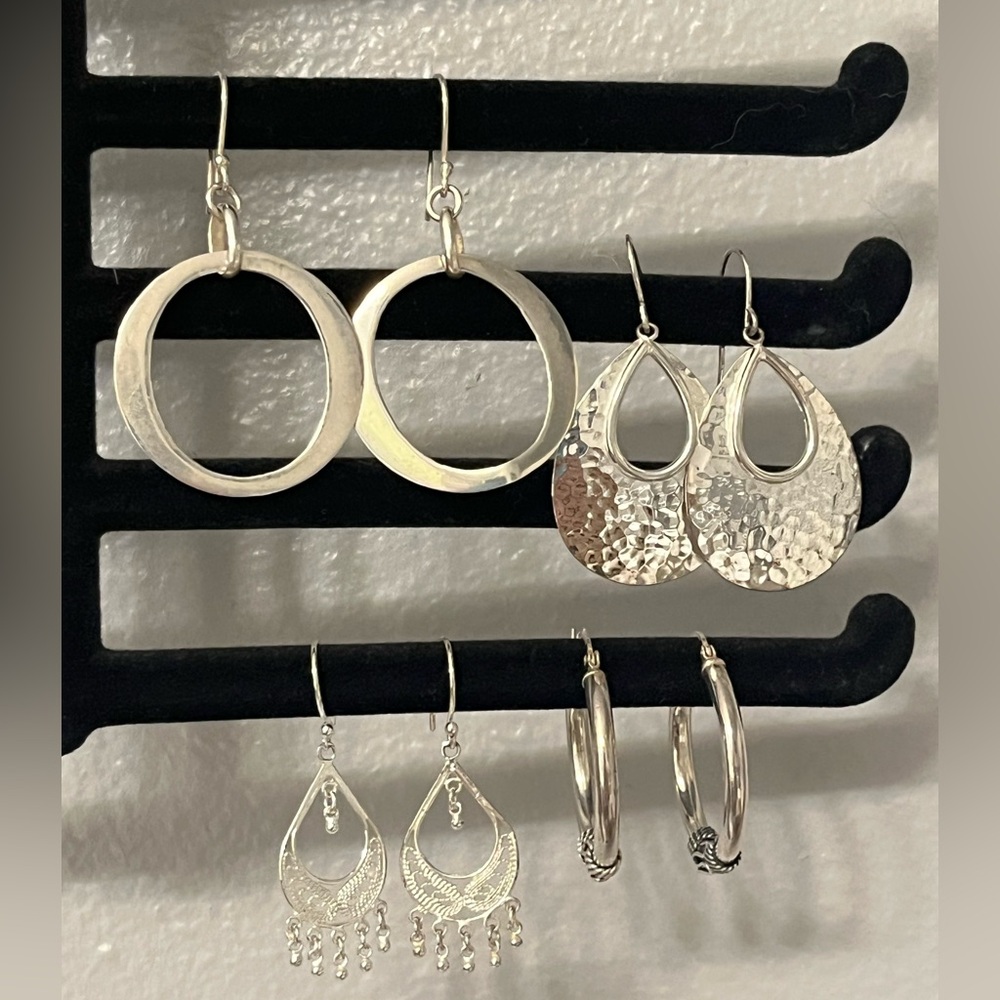 Lot of 4 sets Sterling Silver 14g Dangle Earrings chandelier hammered hoops 925